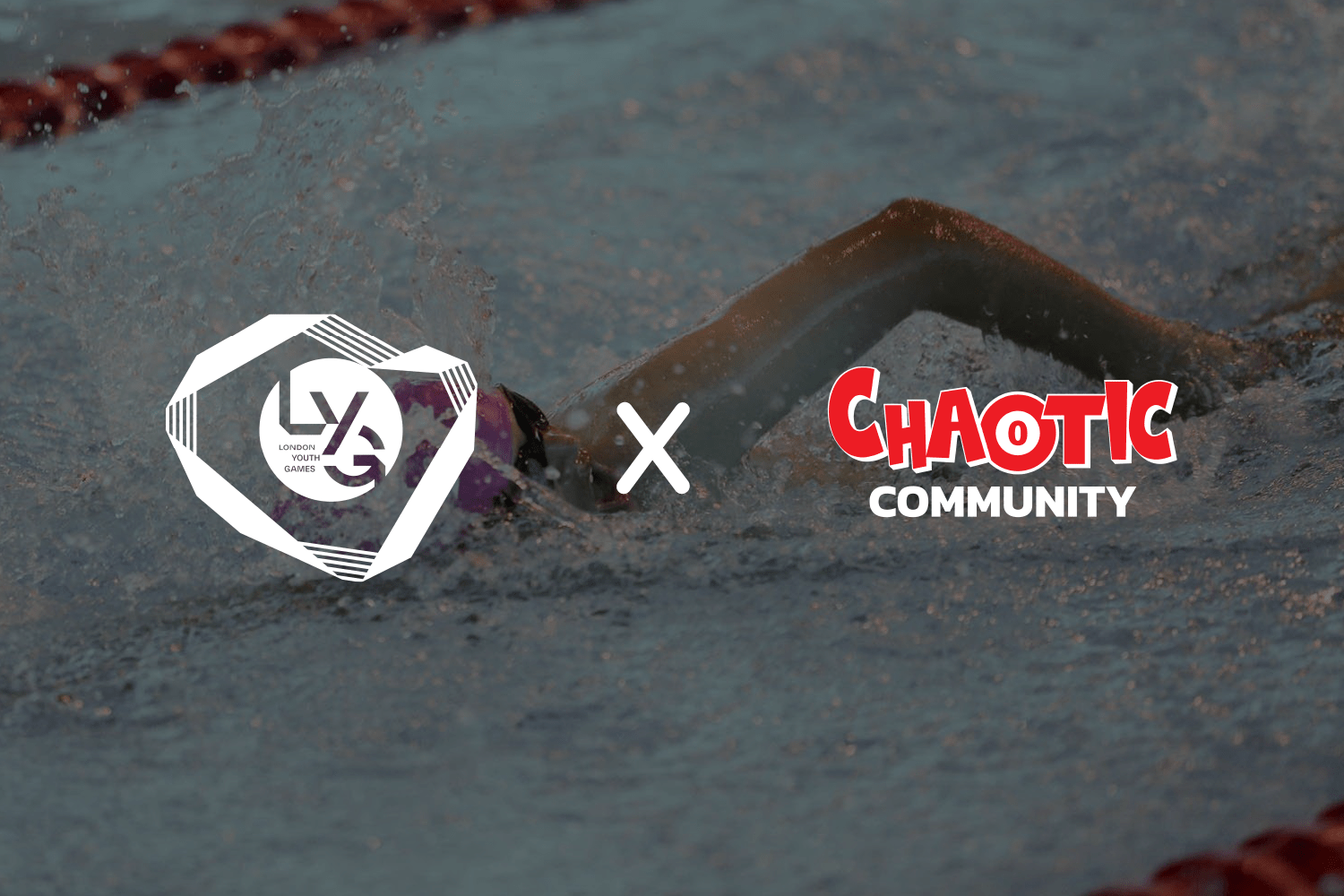LYG x Chaotic Community logo on person swimming