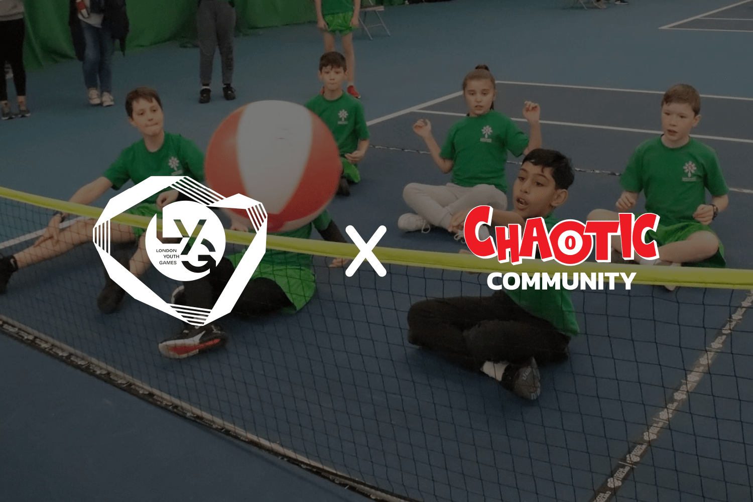 Chaotic x LYG logo on people playing sitting volleyball