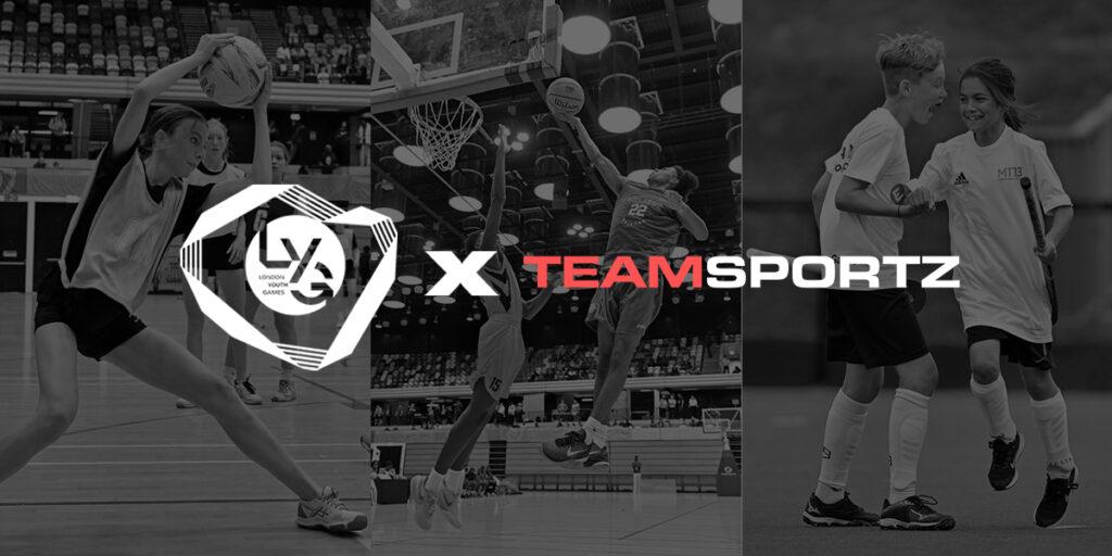 netball girl, basketball boy and 2 hockey boys, LYG x Teamsportz logo