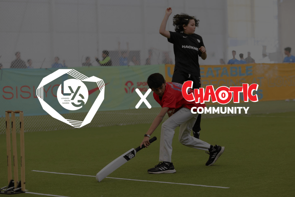 LYG x Chaotic logo on Boy playing cricket