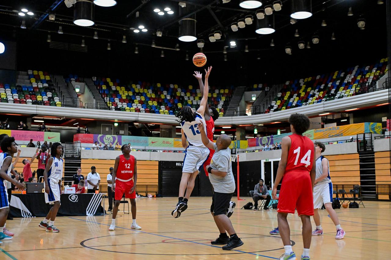 boys play basketball at Copper Box Arena