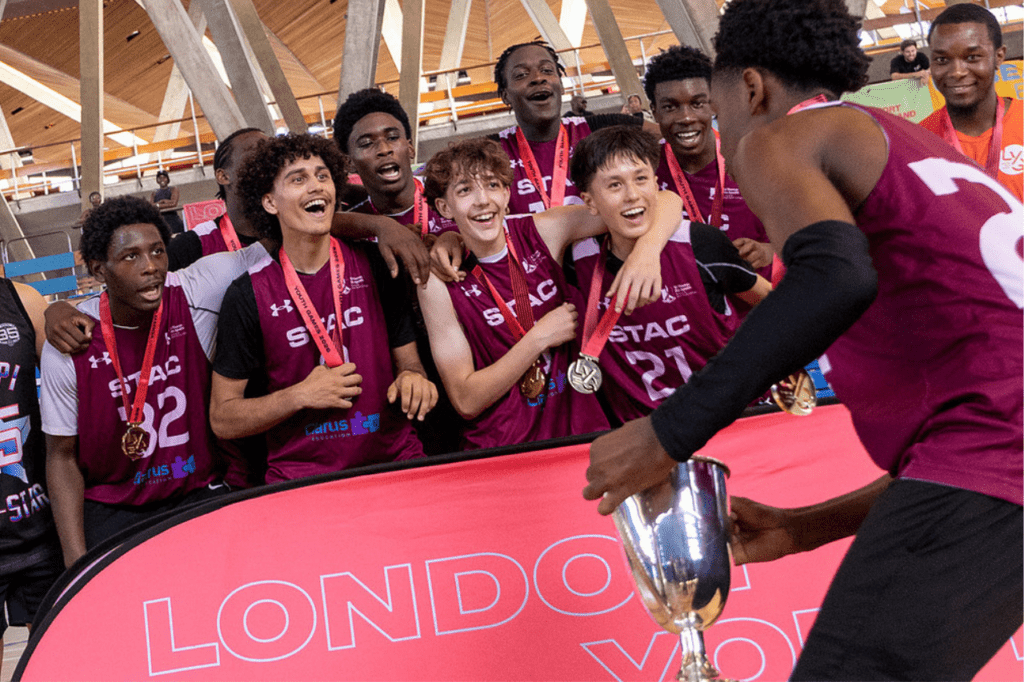 ethnically diverse basketball players smile